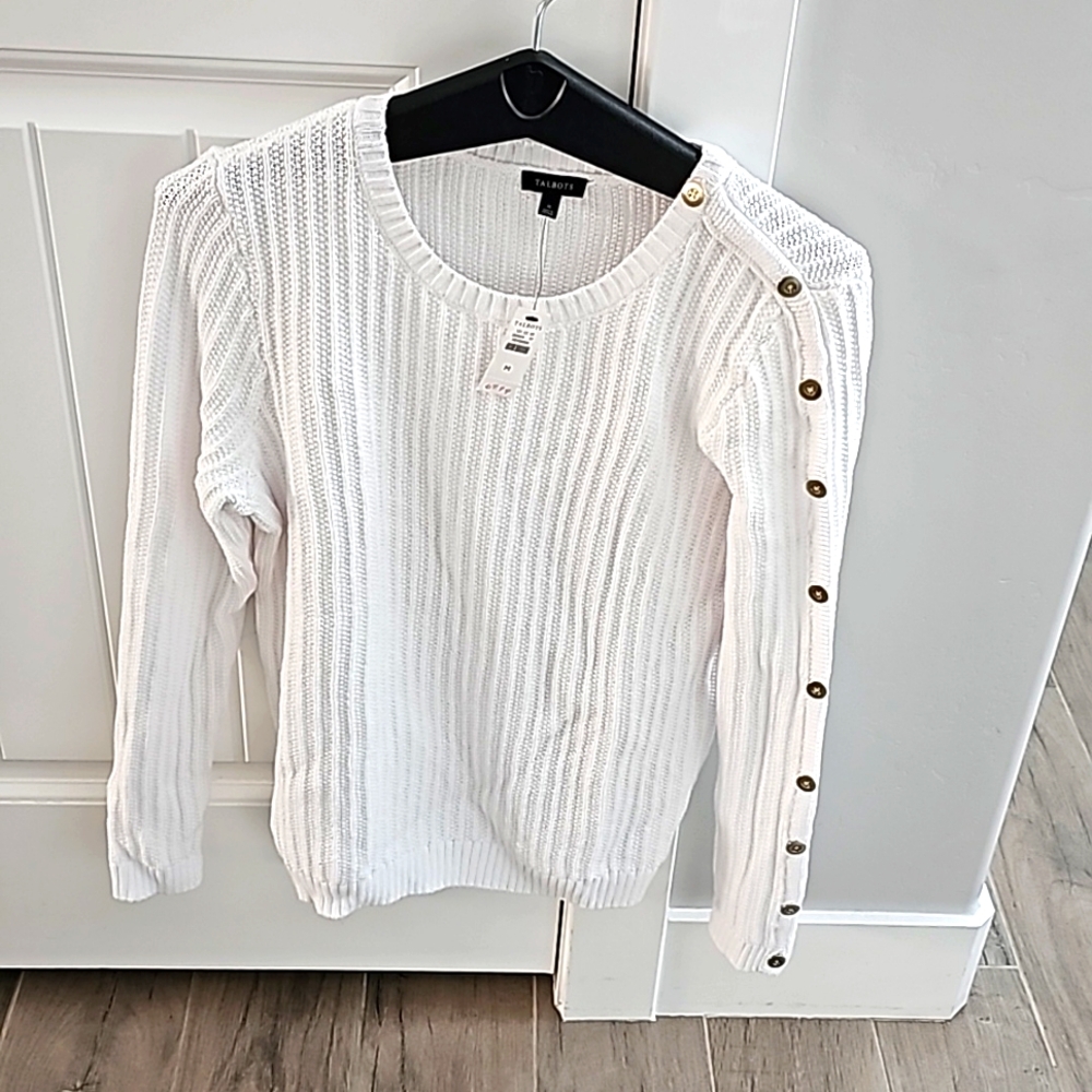 Talbot's cable knit sweater in white, size medium.
